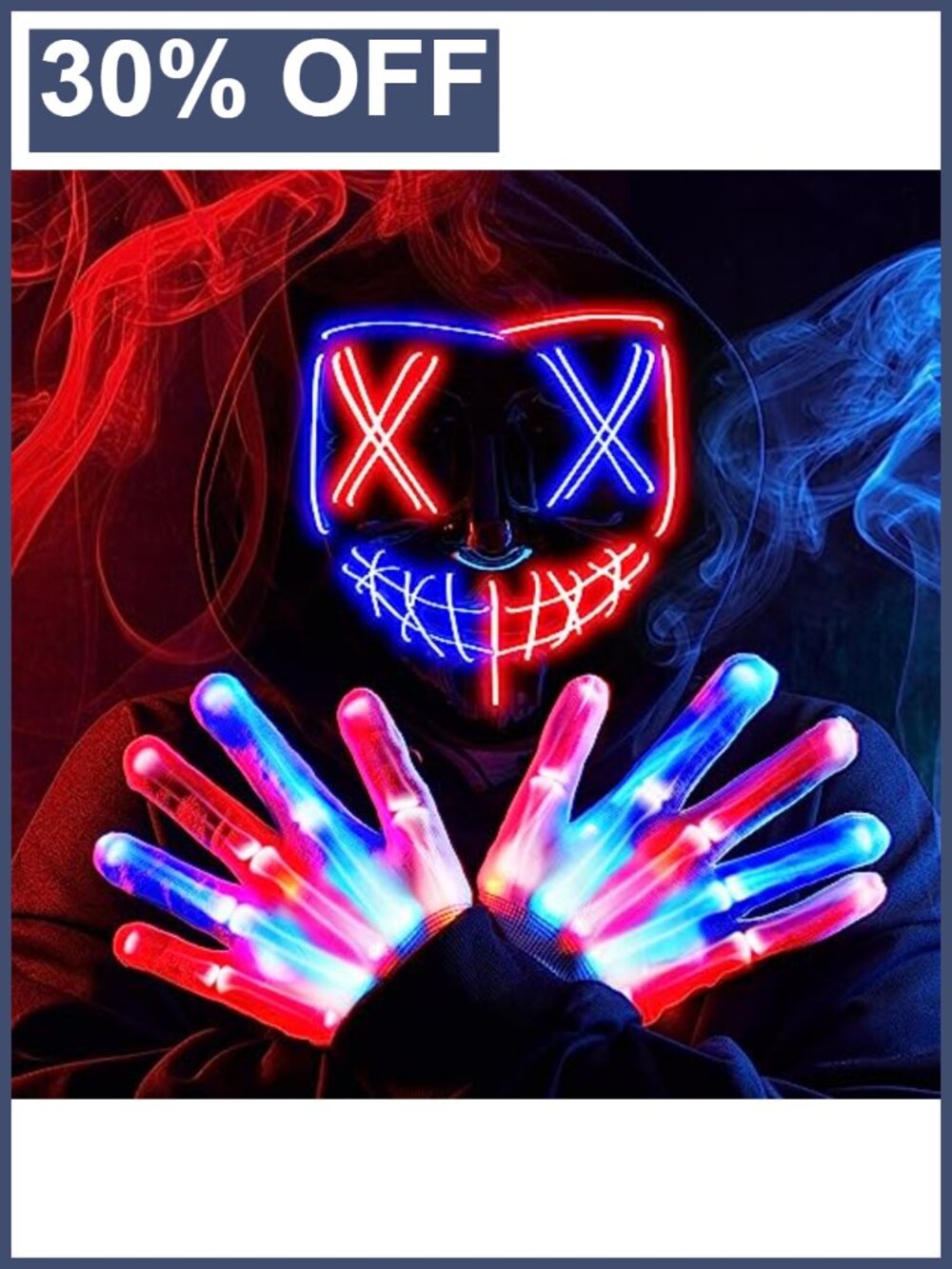 LED Light Up Halloween Mask with Gloves, 3 Flash Modes, Scary Cosplay Costume